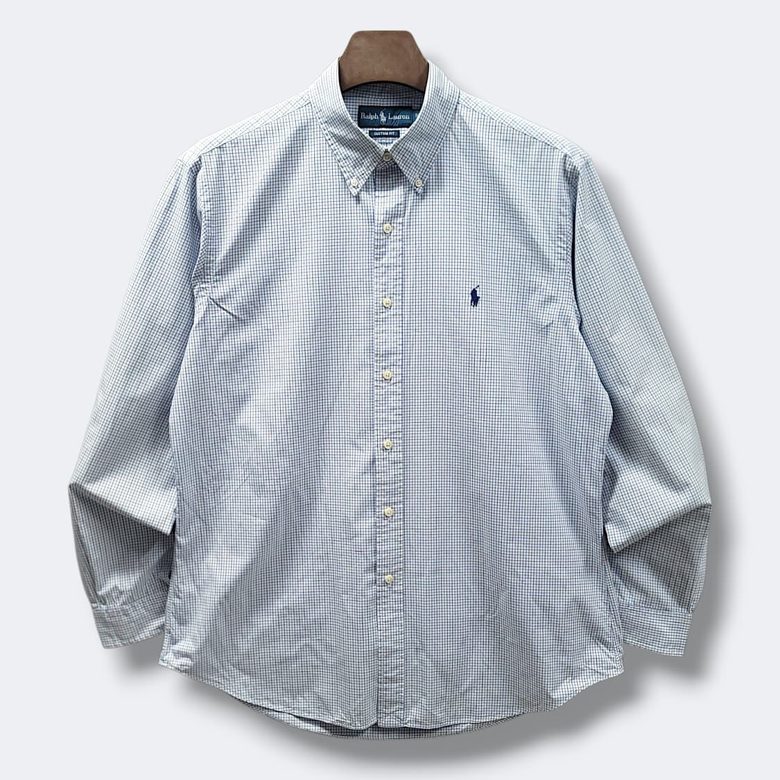 [L-XL] 폴로 화이트 블루 체크 커스텀 핏 긴팔 코튼셔츠 상품이미지1