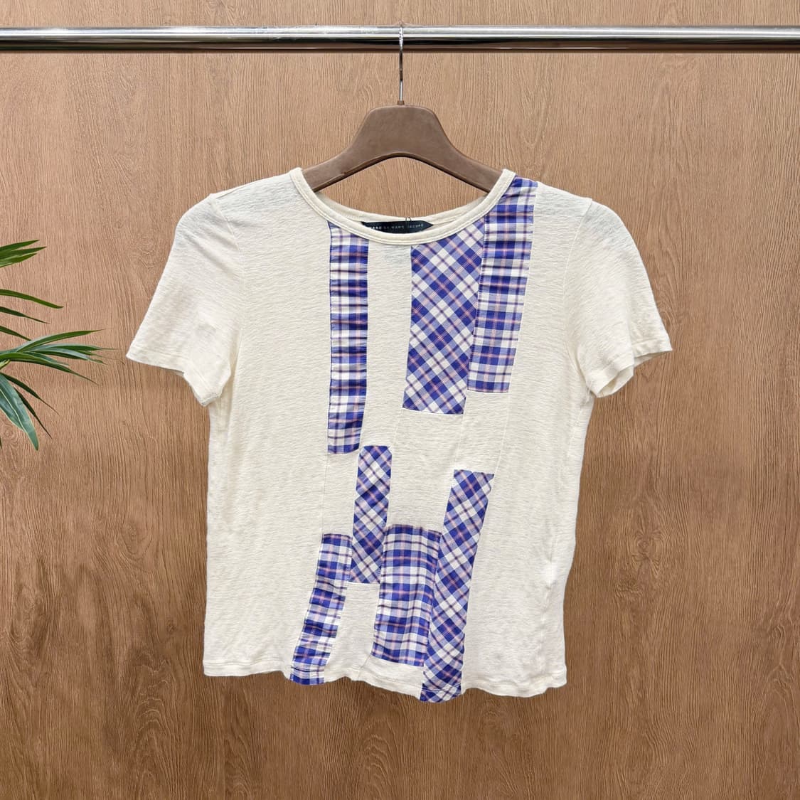 마크 제이콥스 반팔 티셔츠 체크 패치워크 배색 패널 루즈핏 아이보리 상품이미지1