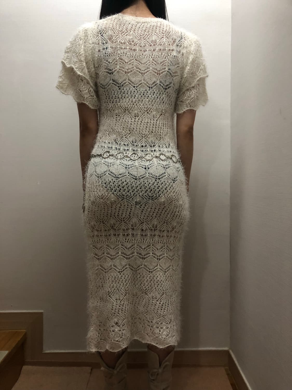 빈티지 화이트 프릴 글리터 니트 원피스 상품이미지10