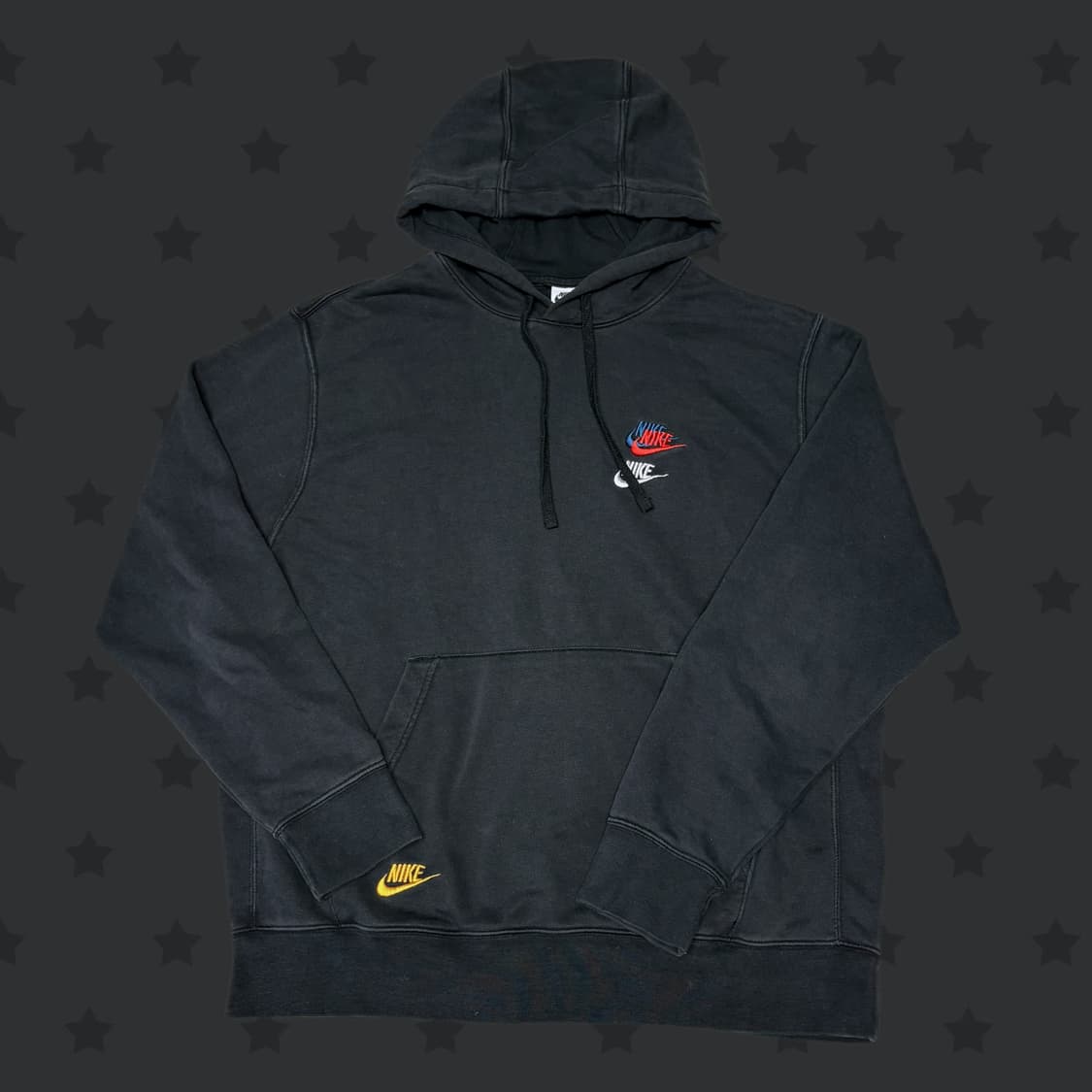 일본 나이키 아카이브 한정 스우시 로고 레이어드 디테일 블랙 후드티  상품이미지1