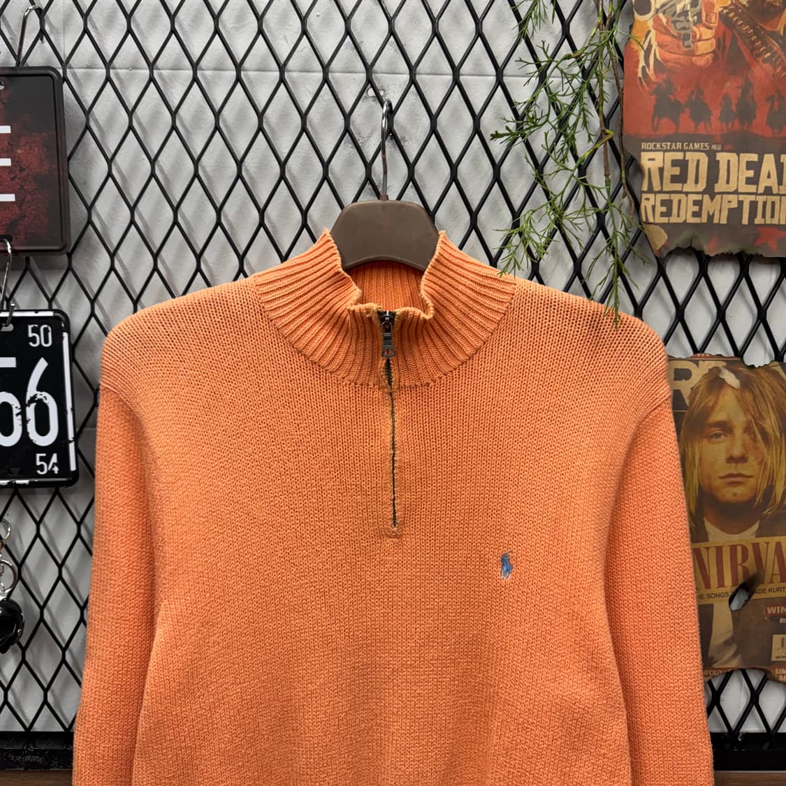 폴로 랄프로렌 하프 집업 솔리드 니트 스카이블루 포니 포인트 오렌지 상품이미지3