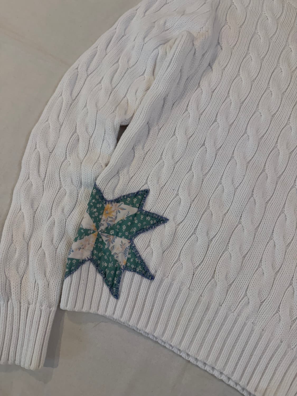 폴로 데님앤서플라이 별 패치워크 꽈배기 케이블 니트 화이트 상품이미지2