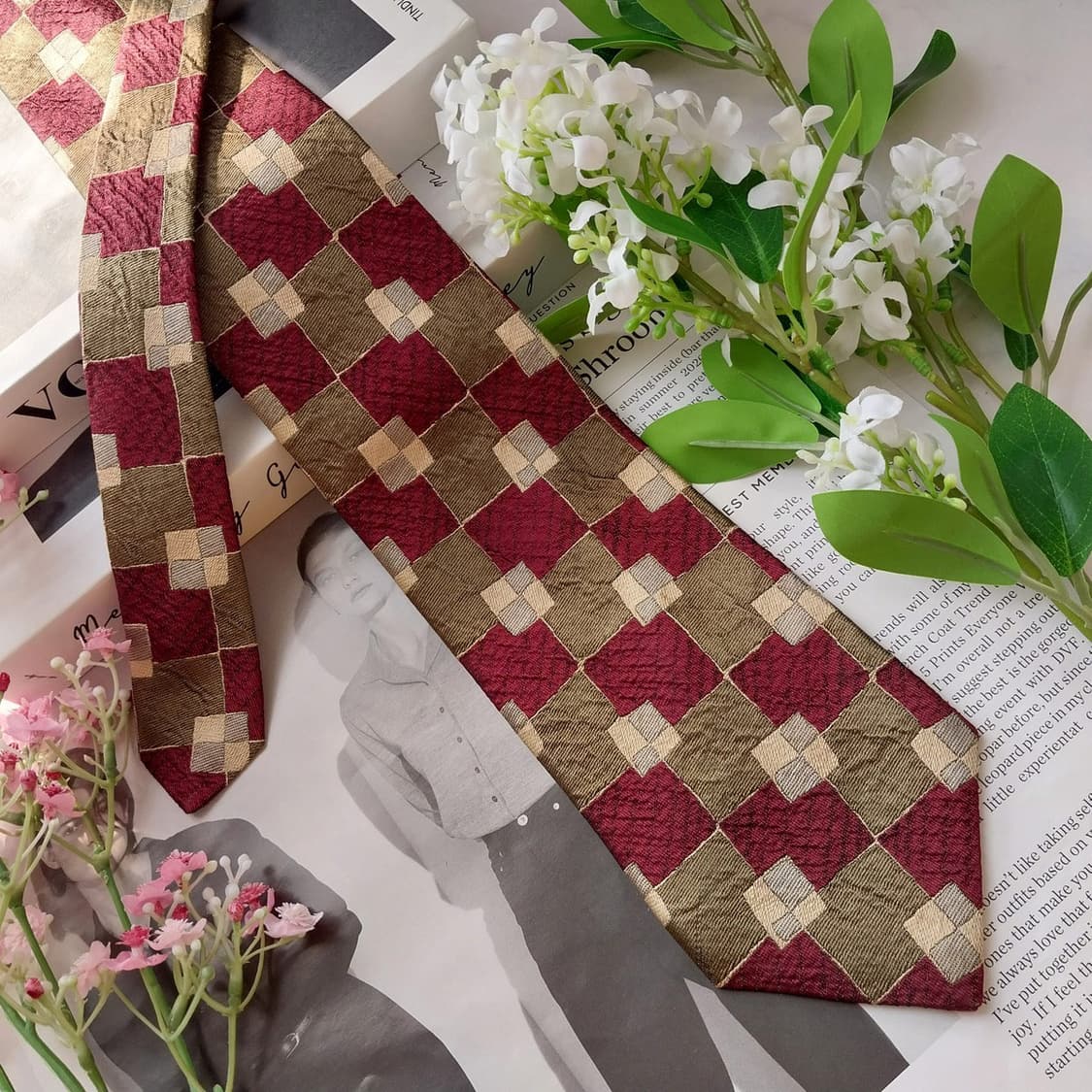 이세이 미야케 실크 브라운 기하 넥타이 9.1cm A+~A등급 K1911 상품이미지4