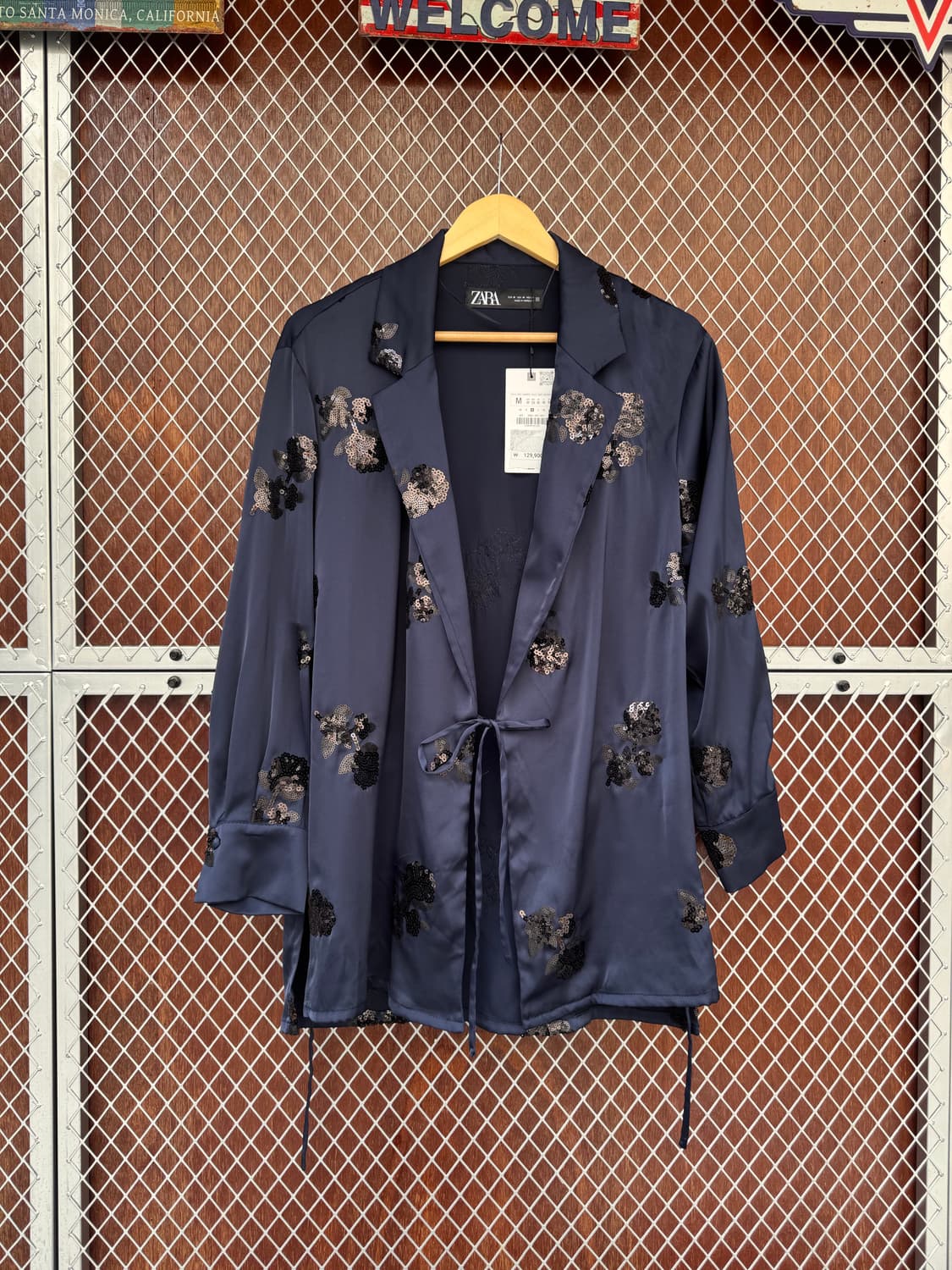 zara 자라 스팽클 새틴 네이비 와이드 스트랩 블레이져 자켓 M 새상품 상품이미지9