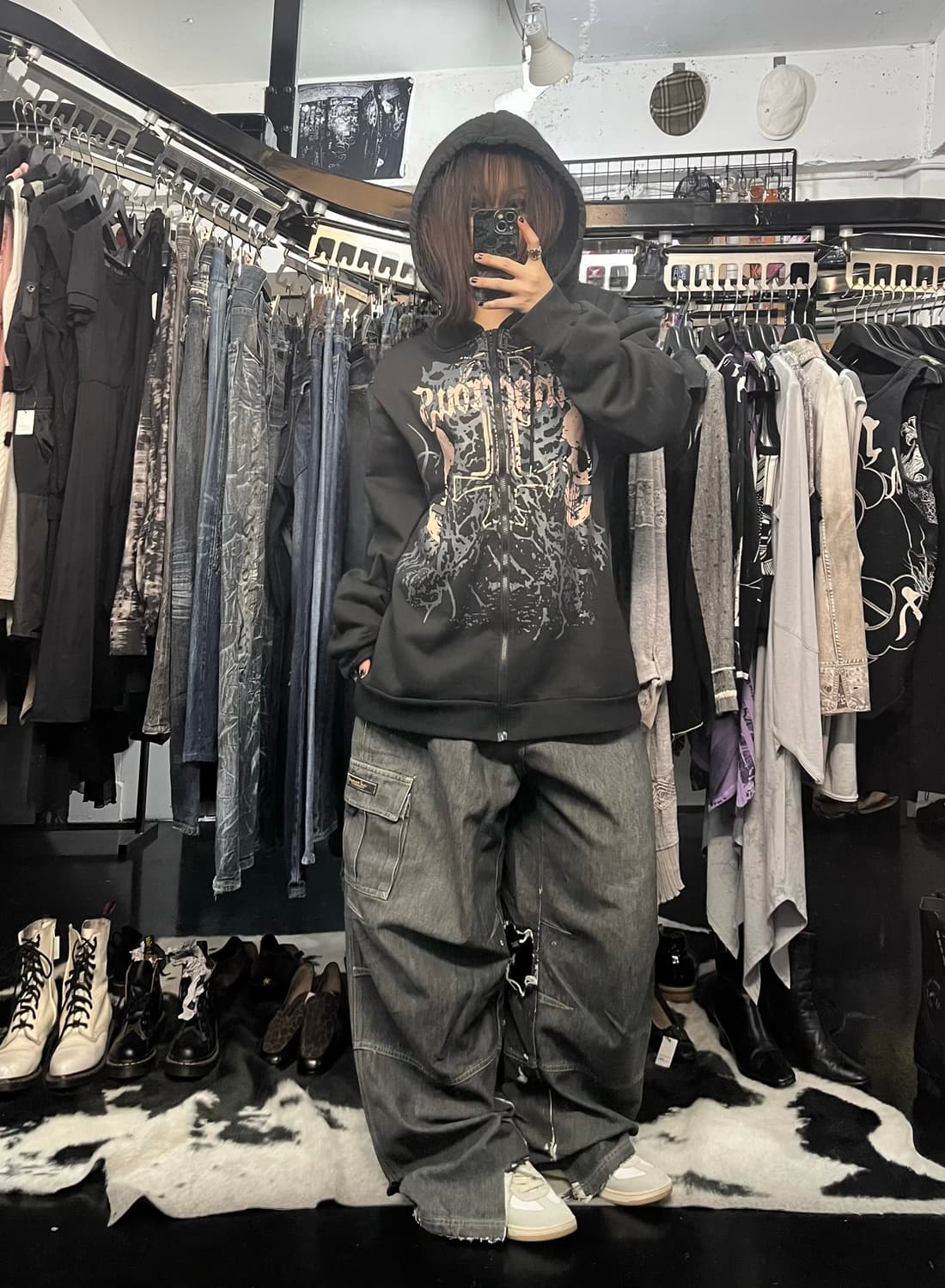 오버핏 해골 프린팅 후드집업 상품이미지1