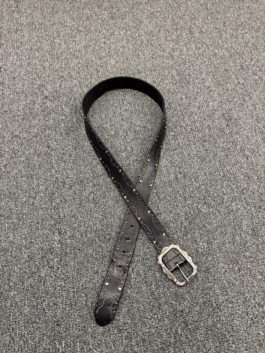 Nine West 빈티지 버클 잼스톤 웨스턴 블랙 가죽벨트 상품이미지1