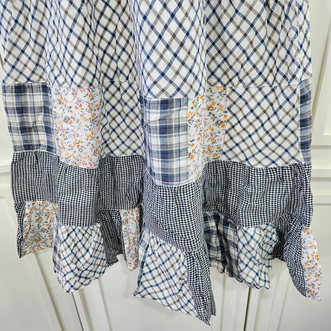 패치워크 체크 플라워 끈 원피스 상품이미지6