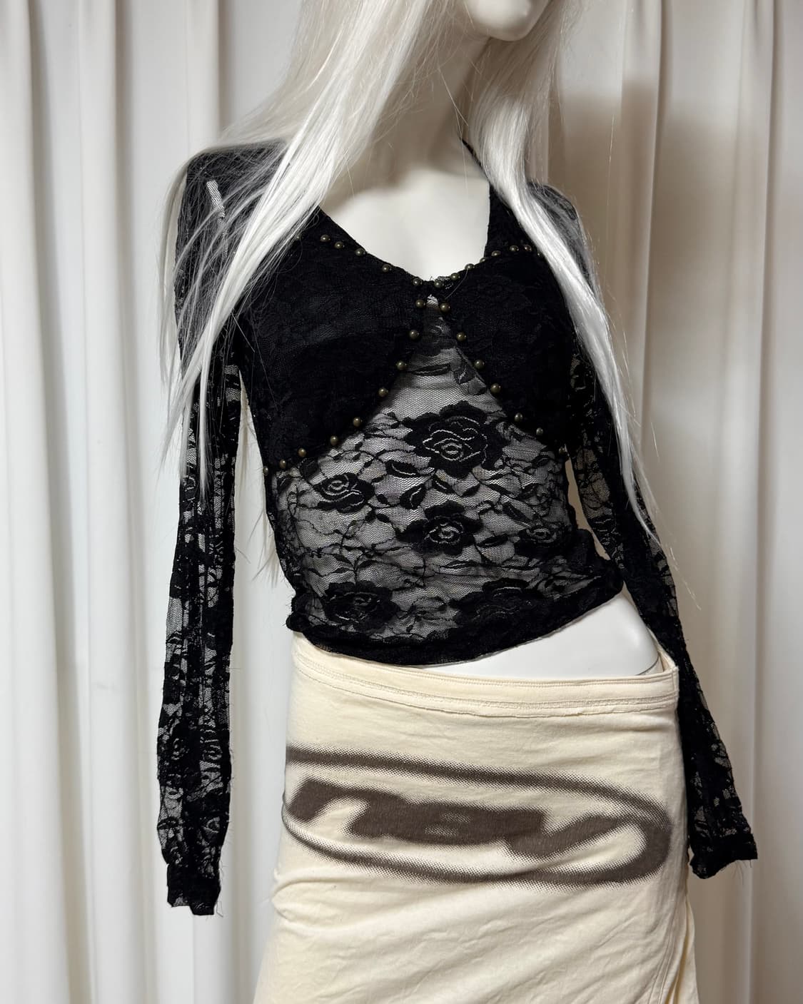 빈티지 갸루맛 레이스 시스루 탑 상품이미지3