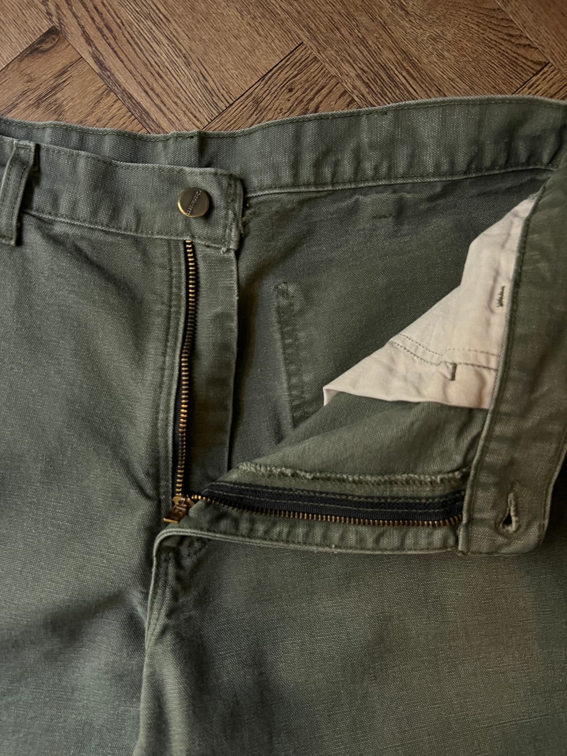 [34]칼하트 USA 더티워싱 모스그린 싱글니 카펜터 워크 팬츠 상품이미지3