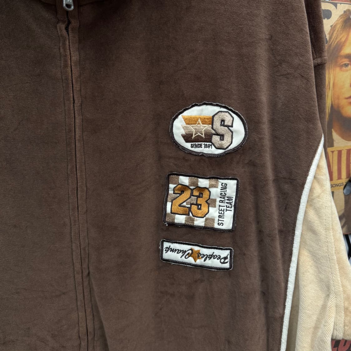 90s RU VINTAGE 벨벳 트랙자켓 전면 패치 디테일 브라운 상품이미지6