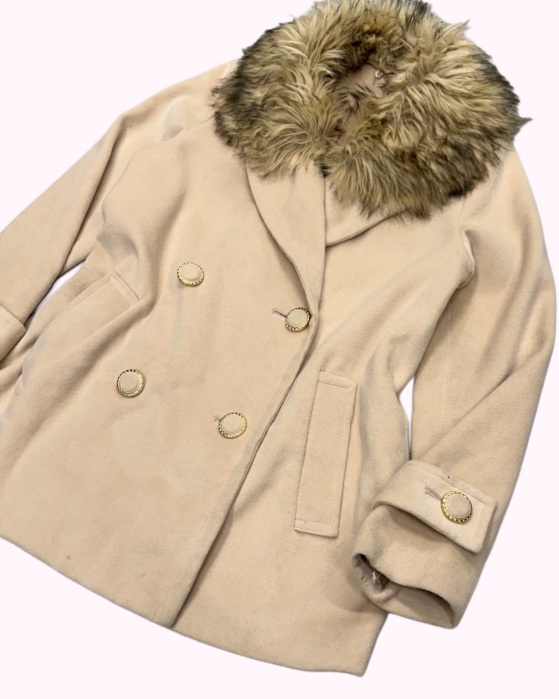 beige fur collar short coat 상품이미지3