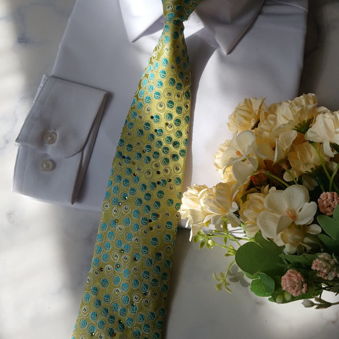 밀라숀 실크 그린 패턴 넥타이 9cm A+등급 A19888 상품이미지7