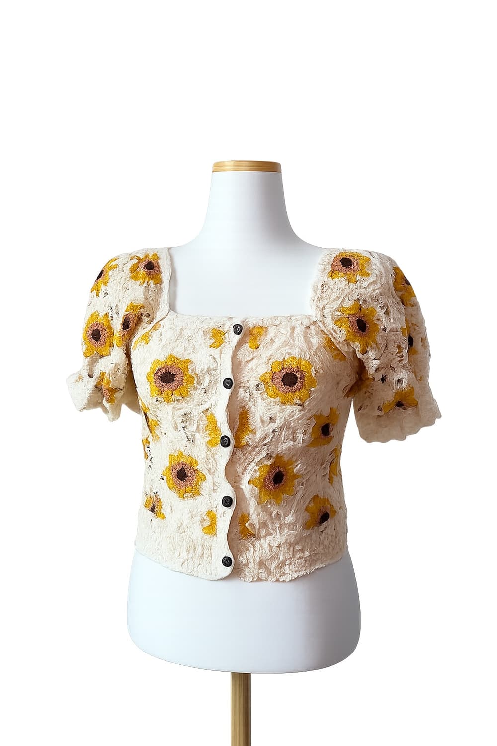 해바라기 크로셰 니트 퍼프 블라우스 / 핸드메이드 무드 상품이미지1