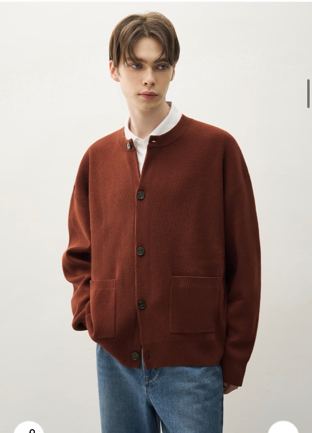 (XL) 드로우핏 오버사이즈 울 라운드 가디건 [BRICK] 판매 상품이미지5