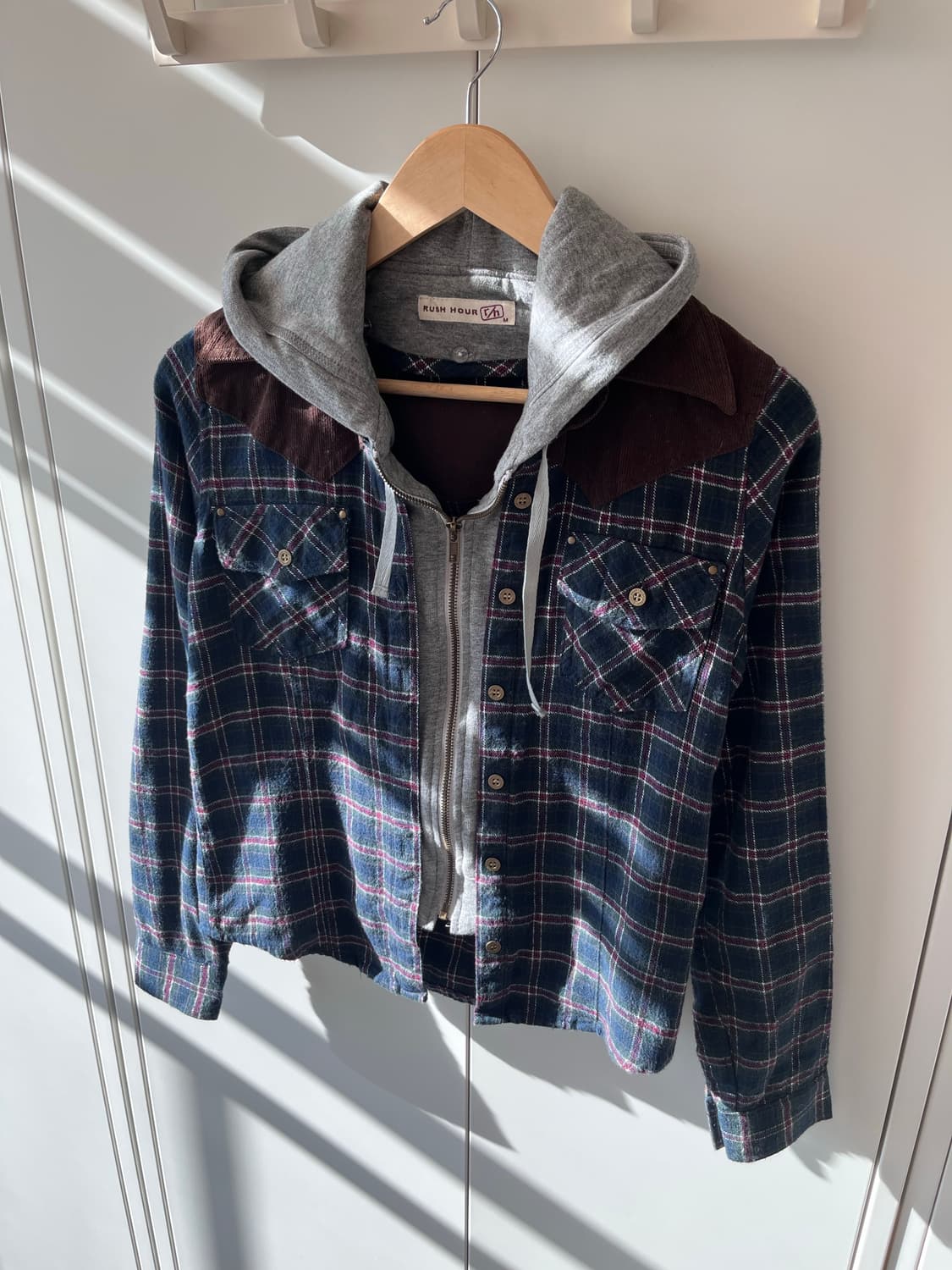 Rush hour 후드 레이어드 체크 남방 집업 상품이미지4