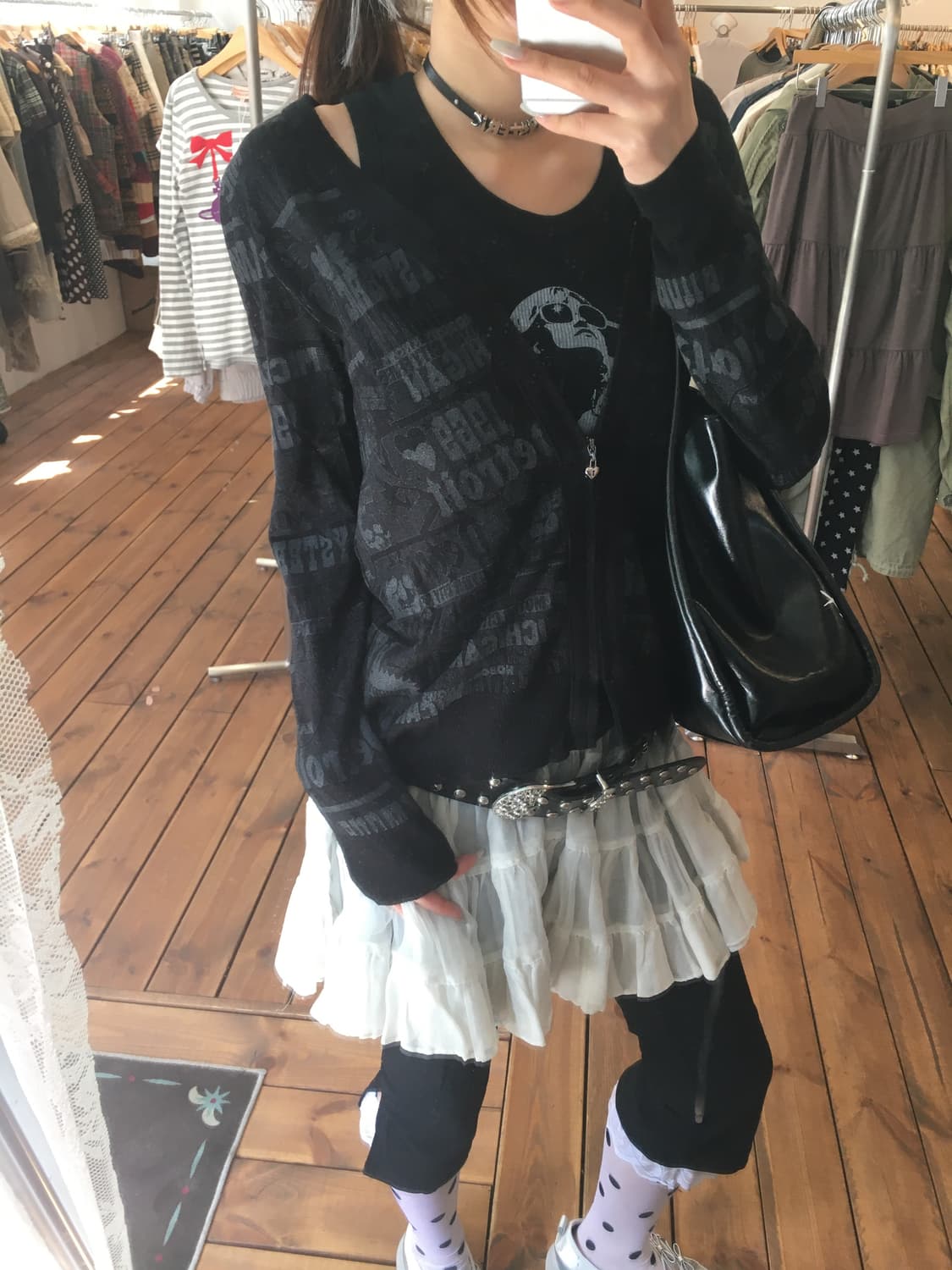 히스테릭글래머 히스걸 블랙 하트 글리터 집업 상품이미지1