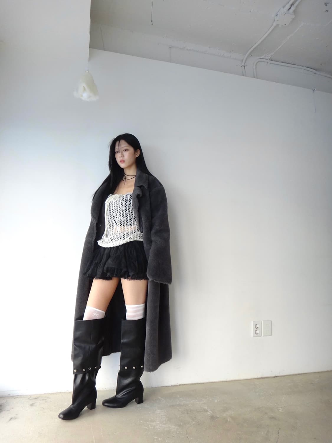 Heavy warm soft fur coat / grey 상품이미지1