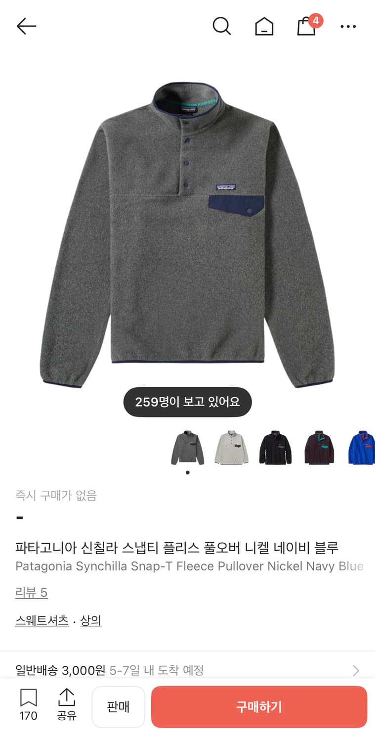 파타고니아 신칠라 플리스 풀오버 니켈 네이비 블루 상품이미지2