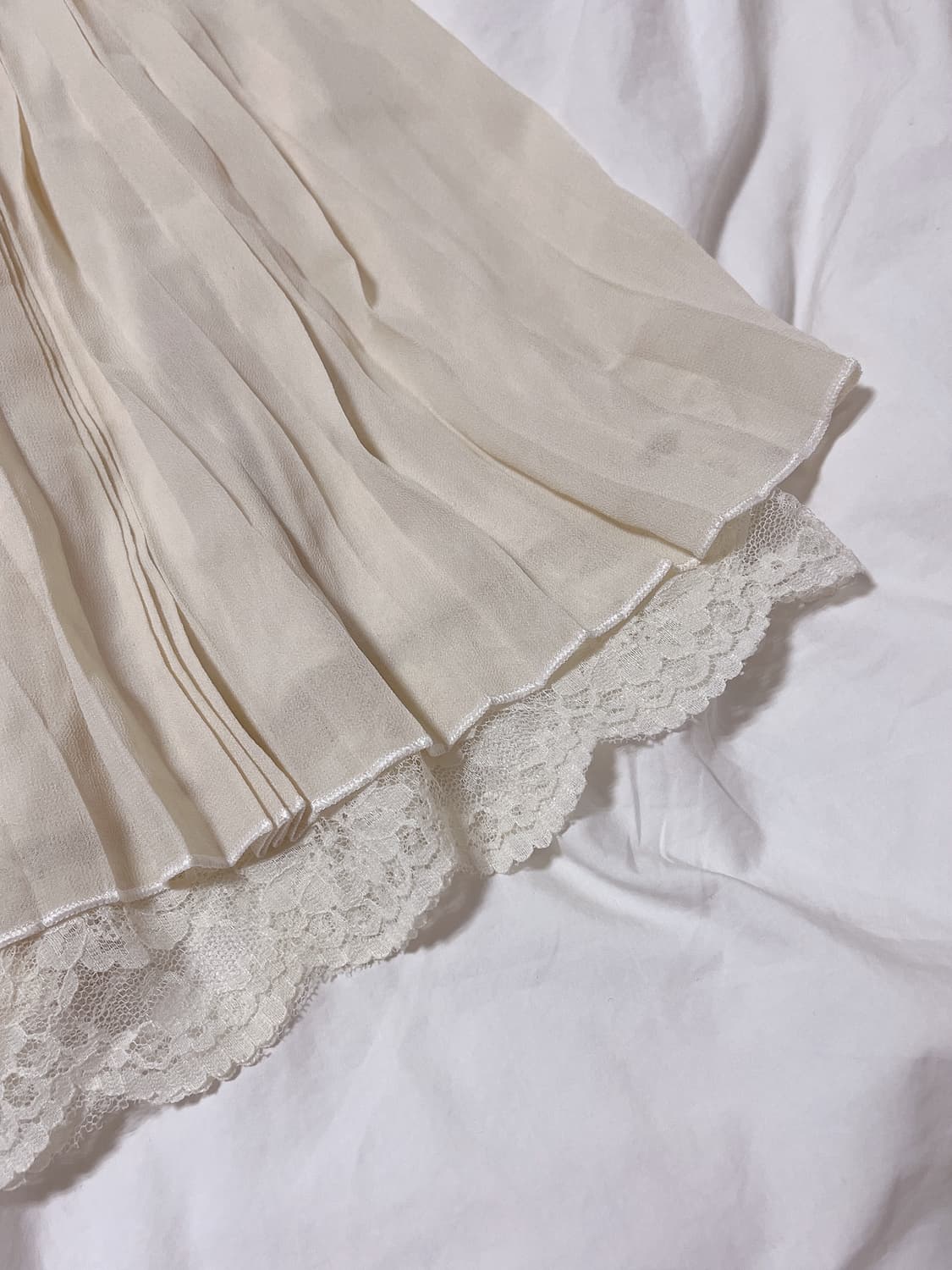 아이보리 레이스 플리츠 스커트 쉬폰 빈티지 로걀 히메갸루 라떼갸루 상품이미지2