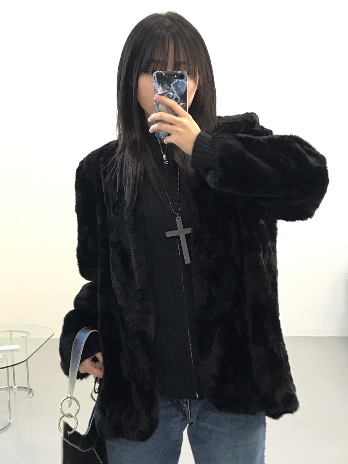 Jpn Black Eco Fur Jacket 상품이미지1