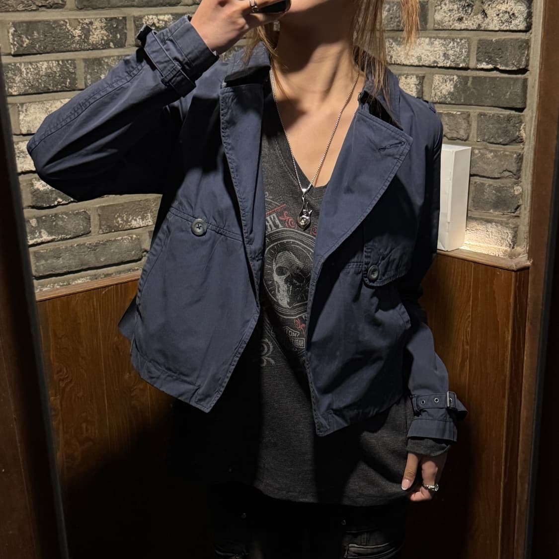 XS) 디젤 DIESEL 숏 트렌치 자켓 네이비 상품이미지8