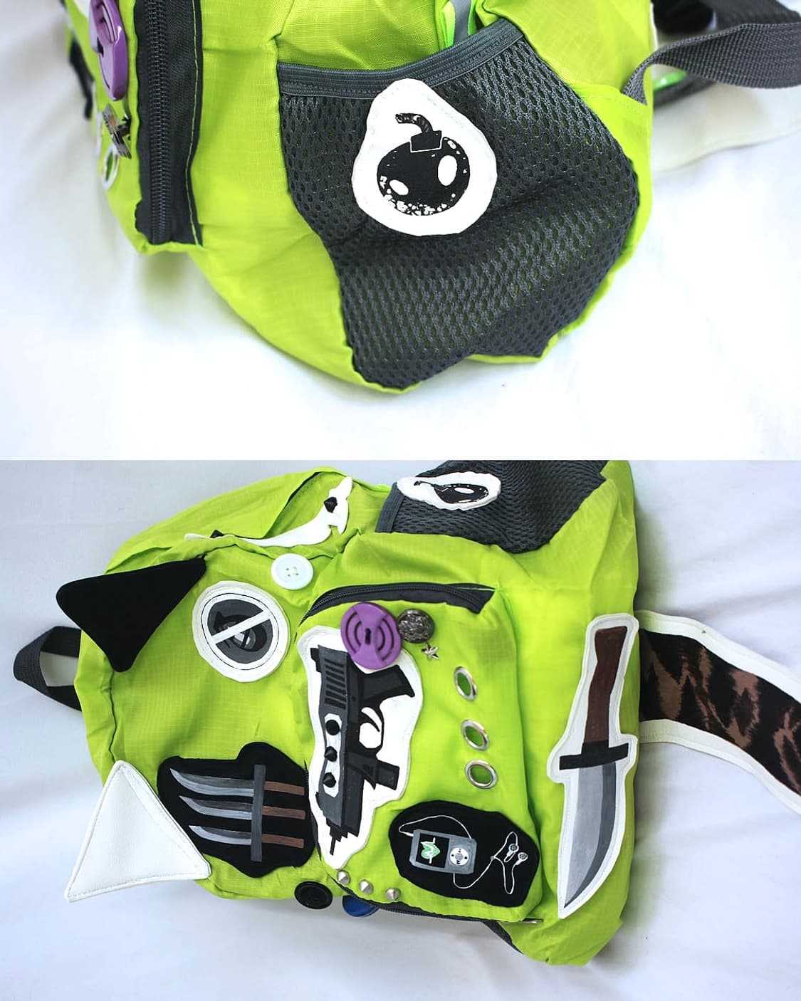 Neon GREEN Cat-Ear 2D drawn backpack 상품이미지5