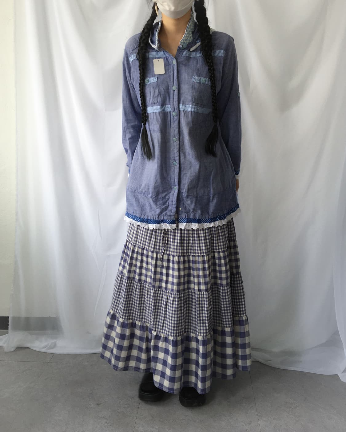 Dot pattern trimming high neck hood jack 상품이미지8