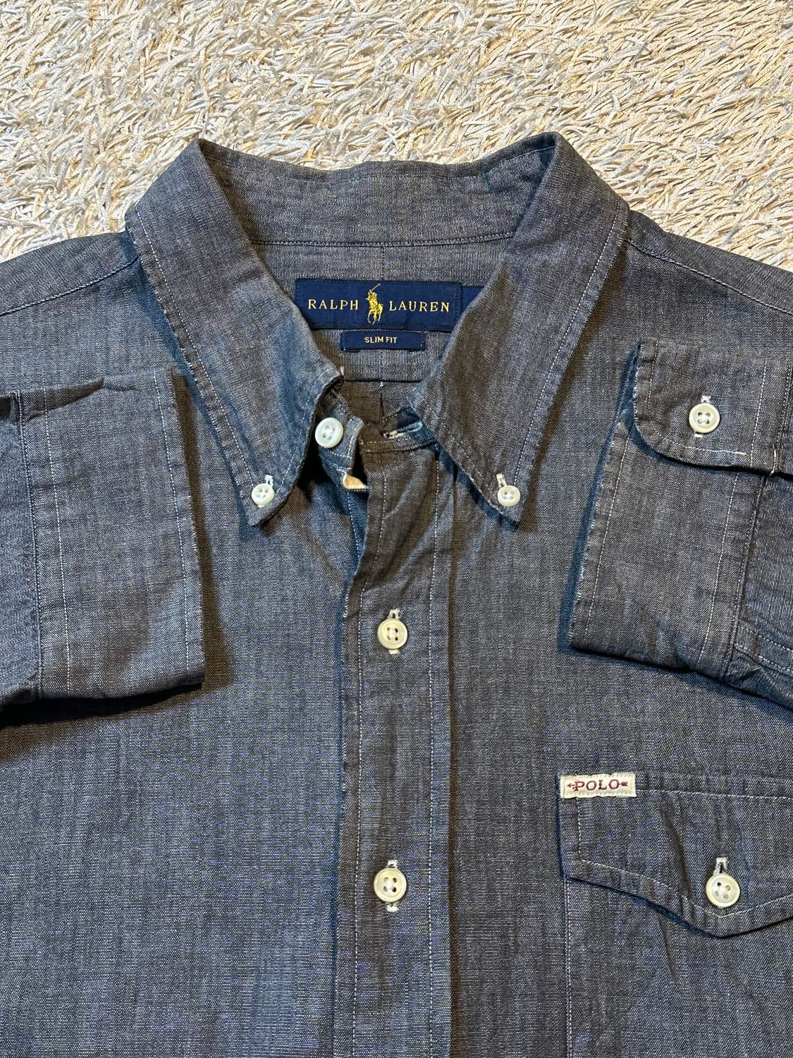 폴로 랄프로렌 신형 슬림핏 원포켓 샴브레이 데님셔츠 흑청 상품이미지4