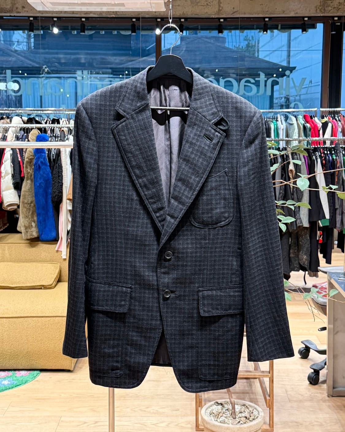 톰포드 블랙 윈도우페인 체크 패턴 울 블레이저 자켓  상품이미지1