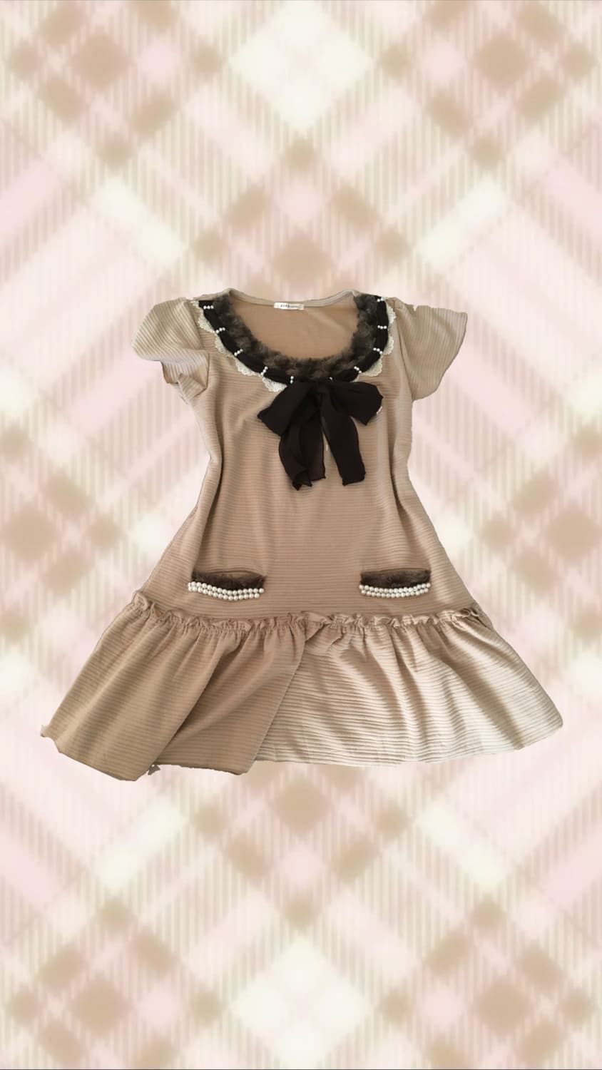 엑시즈팜 브라운 퍼 리본 원피스 라떼 히메 갸루 러블리 로걀 빈티지 모리 상품이미지1