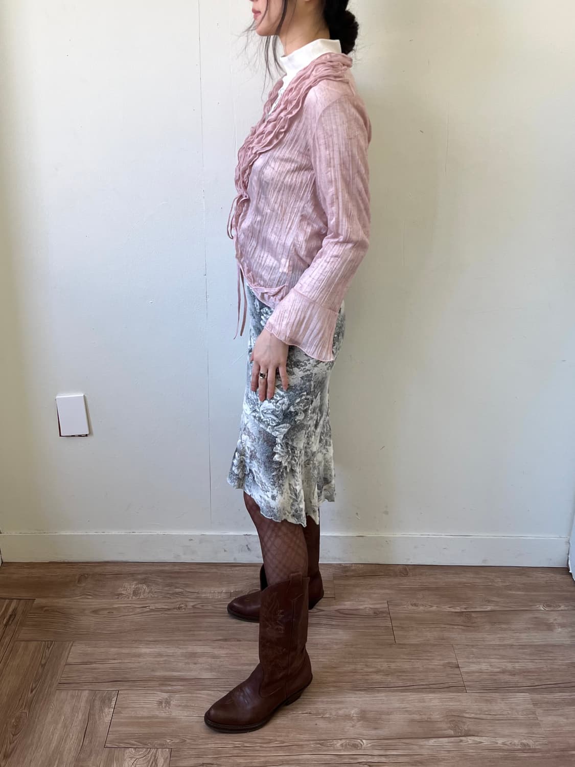 A.G.O 셔링 시스루 가디건 상품이미지9