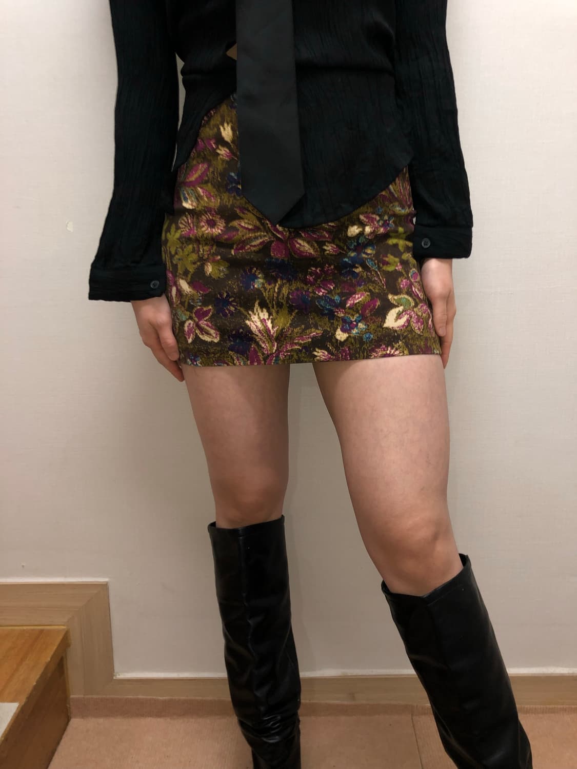 빈티지 카키 플라워 스커트 상품이미지1