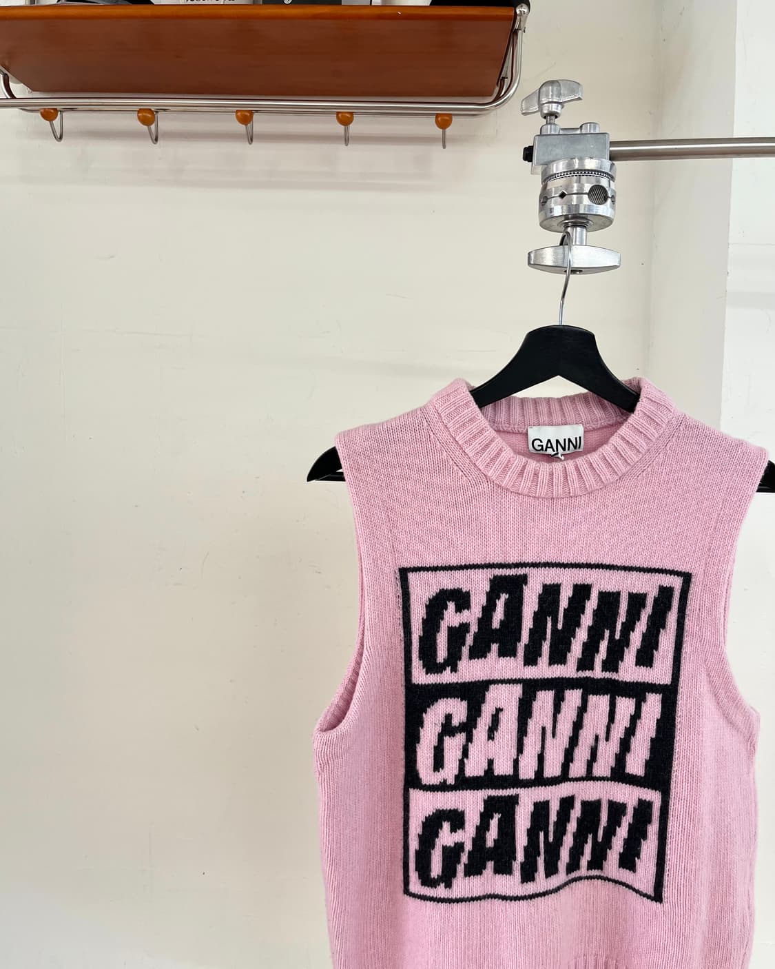 가니 핑크 로고 니트 그래픽 우븐 베스트 상품이미지2
