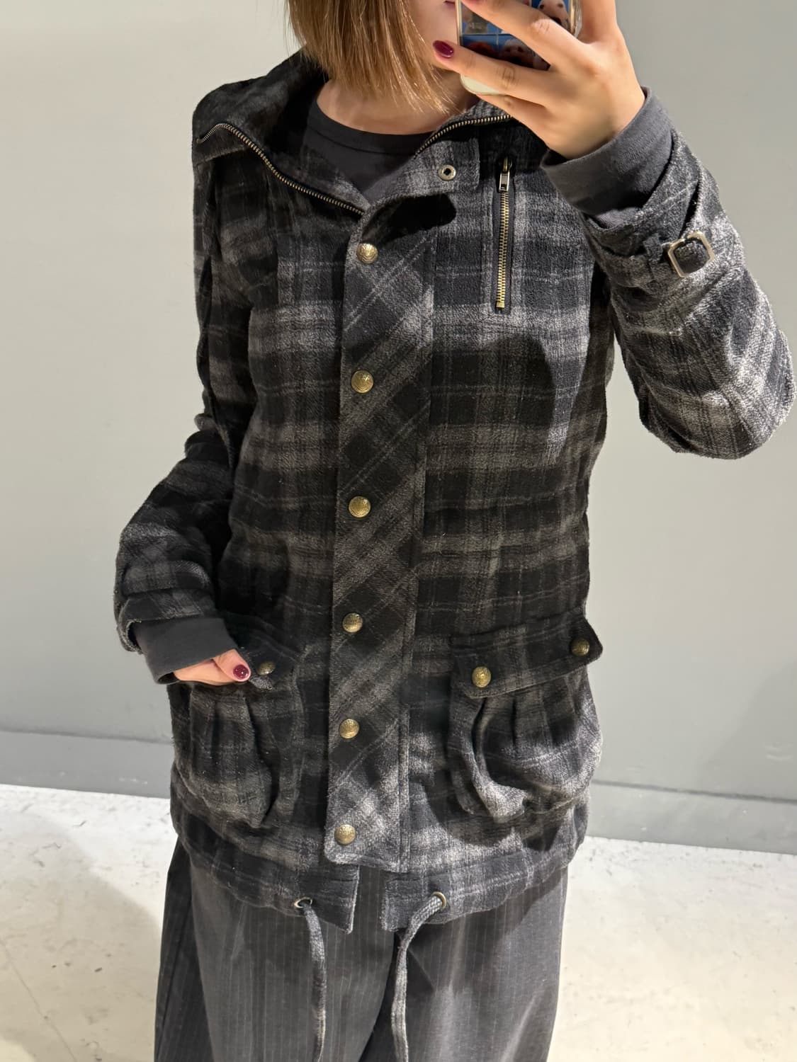 check pattern pocket detail hood coat 상품이미지2