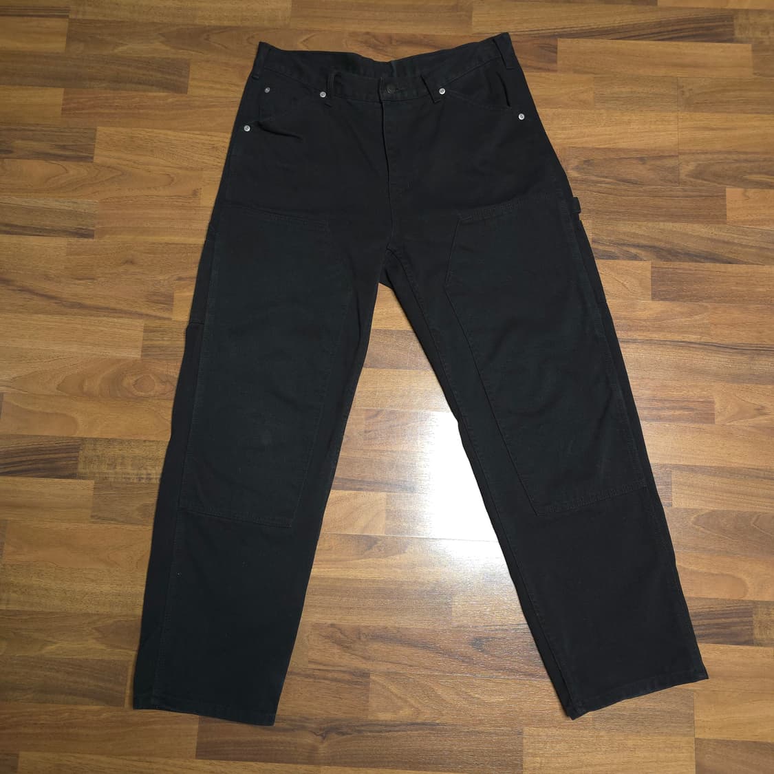 [2]도넛리벤지 워크팬츠 더블니 블랙 핑거프레스 상품이미지1