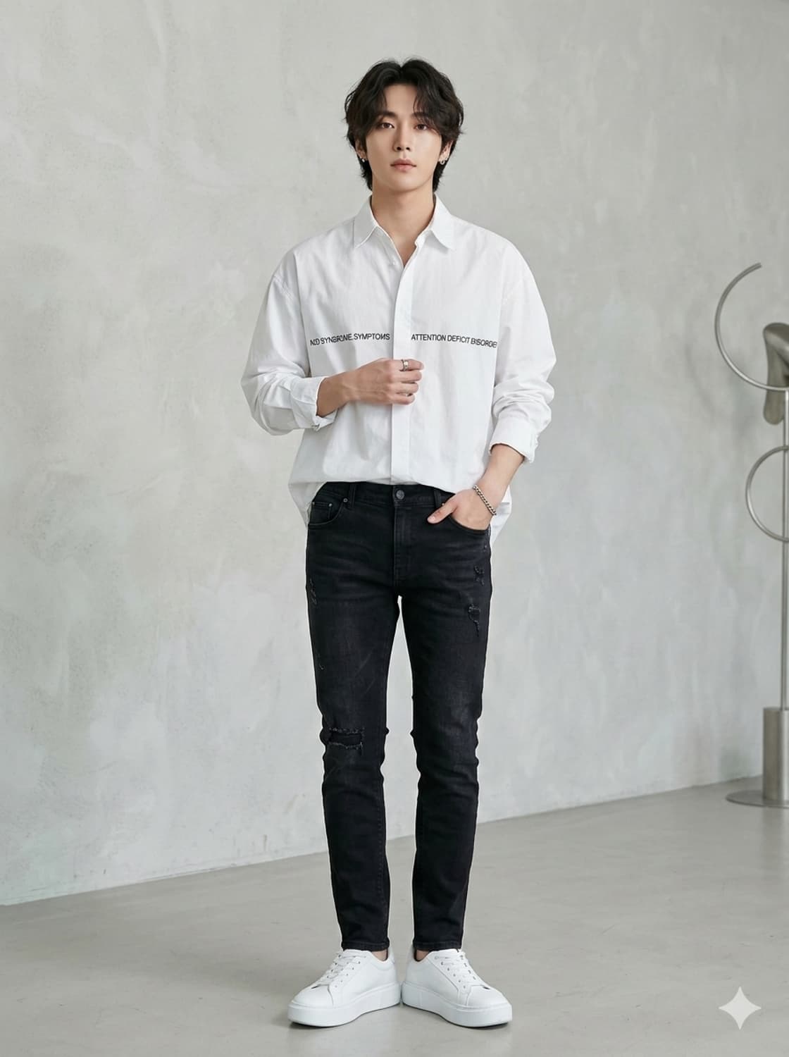 ADD 애드서울 레터링 히든버튼 화이트 셔츠 상품이미지1