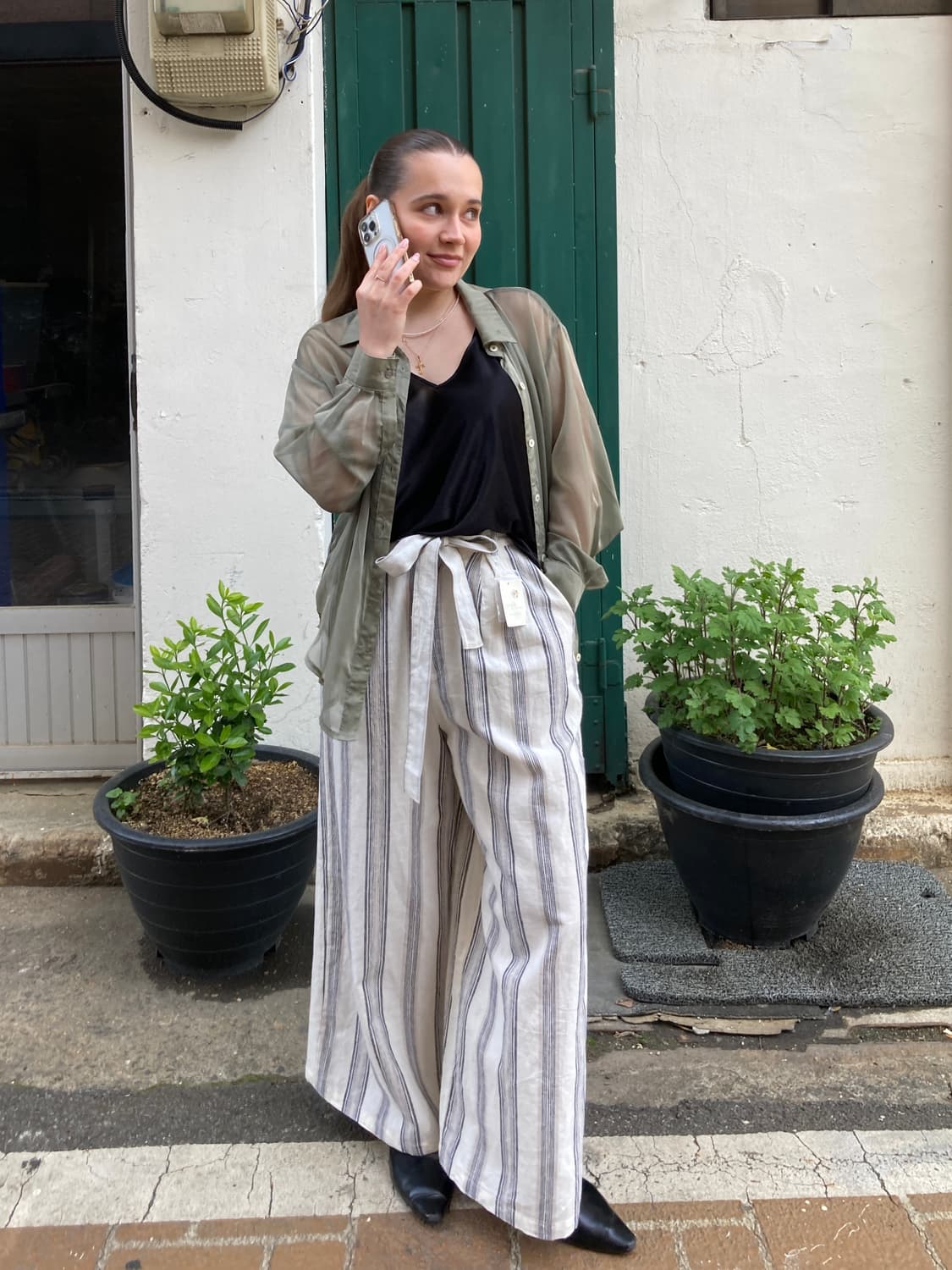 시스루 카키 실루엣 셔츠 상품이미지2