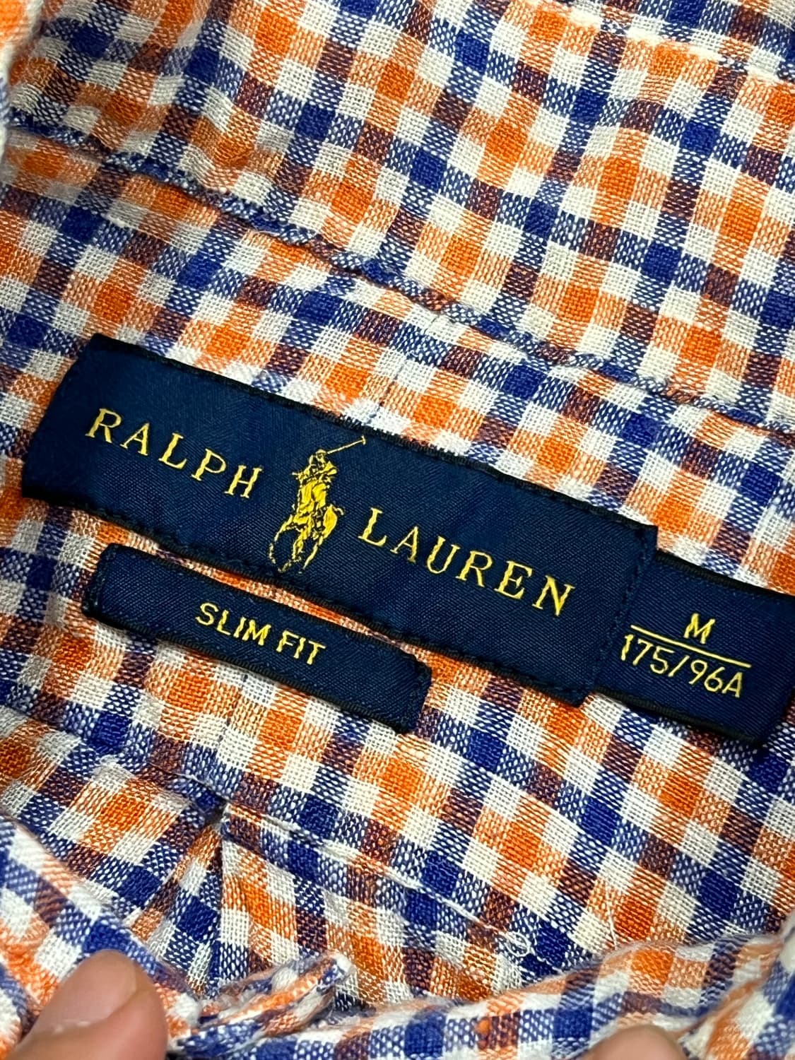 (M) 랄프로렌 슬림핏 체크 셔츠 오렌지/네이비 상품이미지4