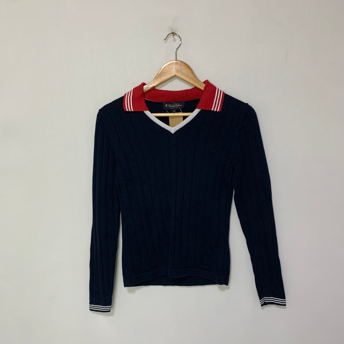브룩스 브라더스 빈티지 세미 크롭 배색 네이비 니트 M 프레피룩 상품이미지1