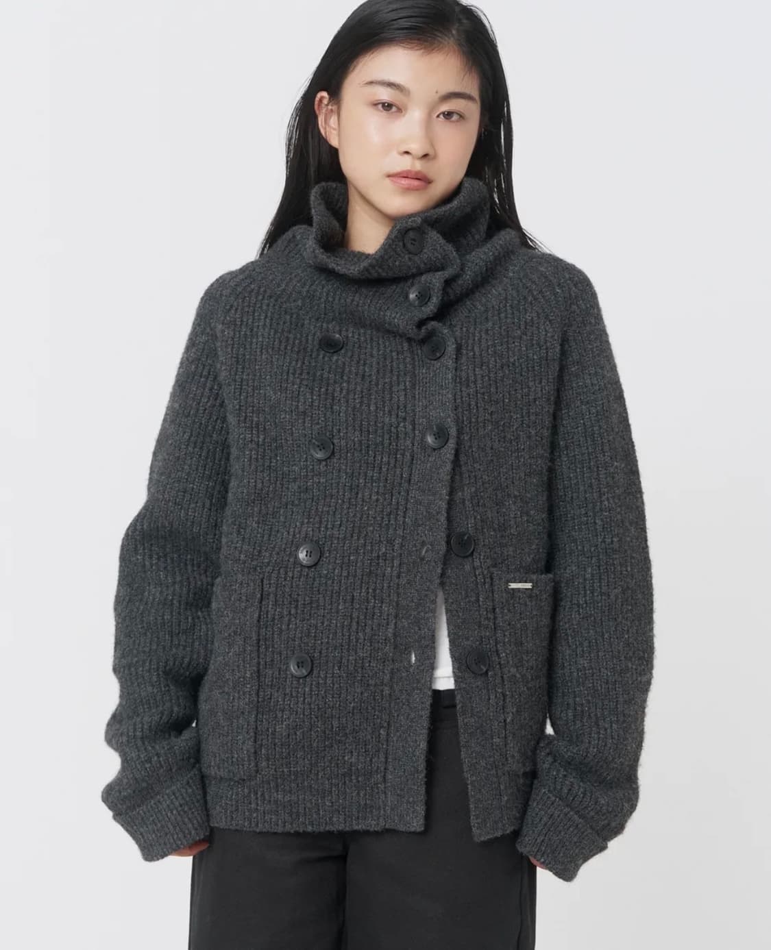 미세키서울 Double button bold knit Charcoal 상품이미지1