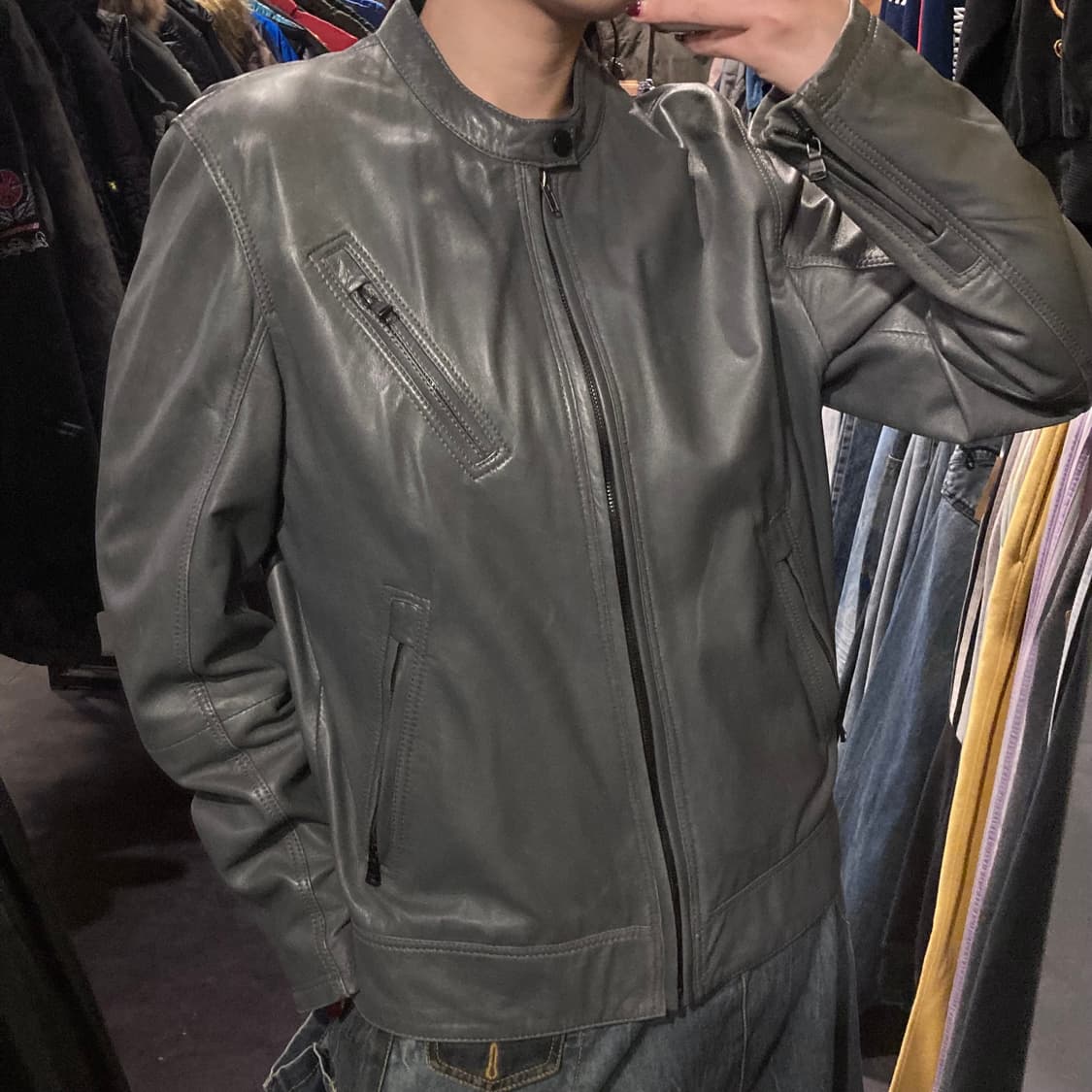 [IM]DKNY 헨리넥 양가죽 레더자켓 그레이 상품이미지2