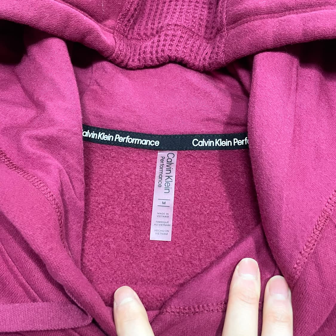 캘빈클라인 와플디테일 버건디 기모 크롭 후드티셔츠 여성M 상품이미지4