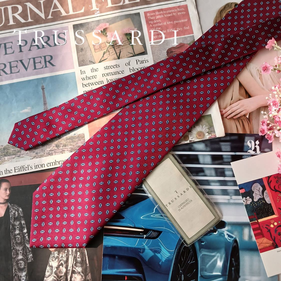 트루사르디 실크 레드 도트 패턴 넥타이 9.5cm 새제품 A19748 상품이미지2