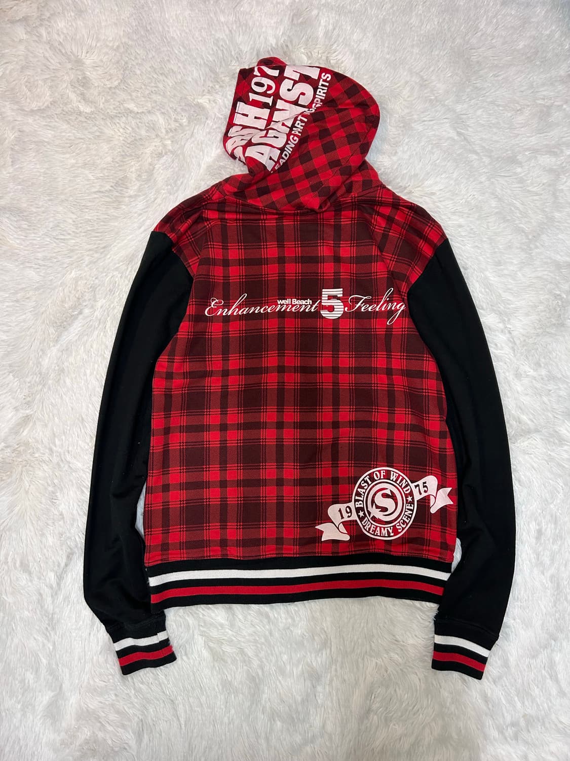 check pattern lettering hood zip-up 상품이미지3
