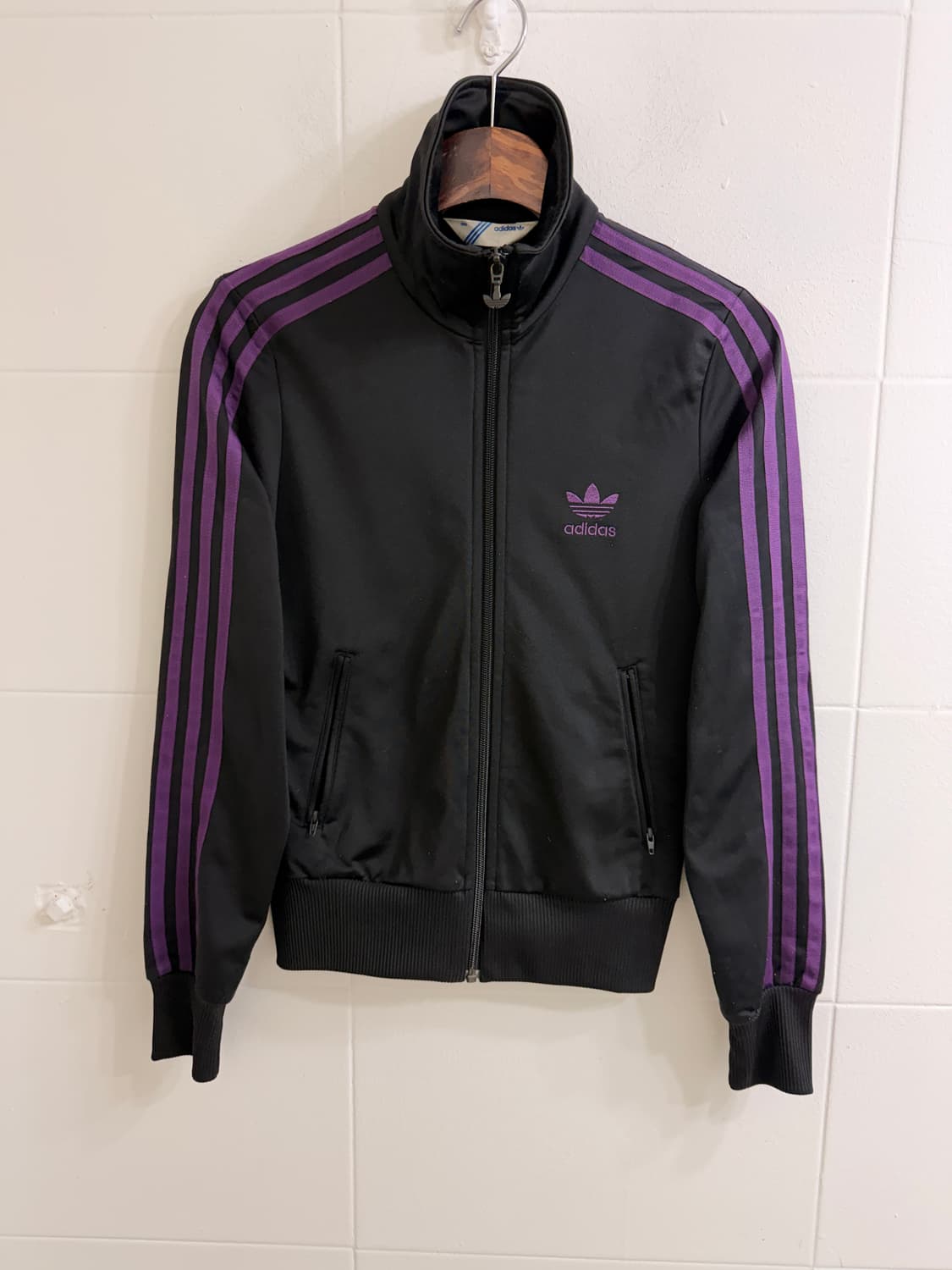 (상의 세트) 아디다스 퍼플 블랙 져지 + 체크 펑크 집업 베스트 세트 상품이미지3