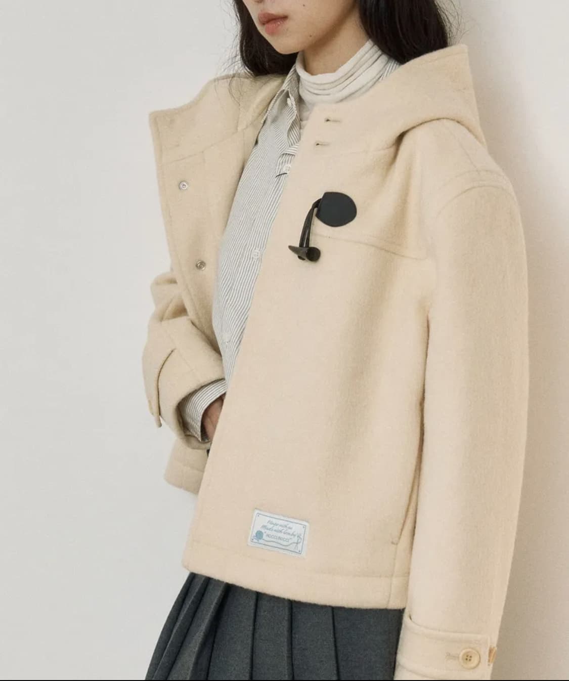 로씨로씨 크롭 후드 울 더플 코트(버터 베이지) 상품이미지1