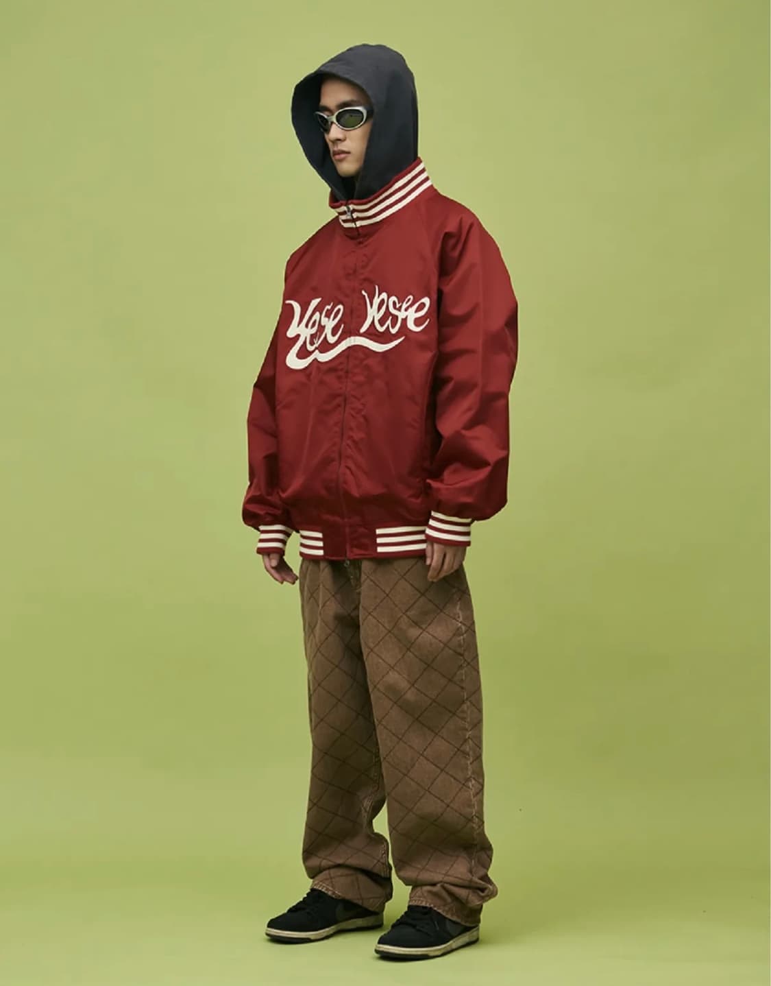 예스아이씨 하이 넥 스타디움 바시티 자켓 레드 상품이미지2