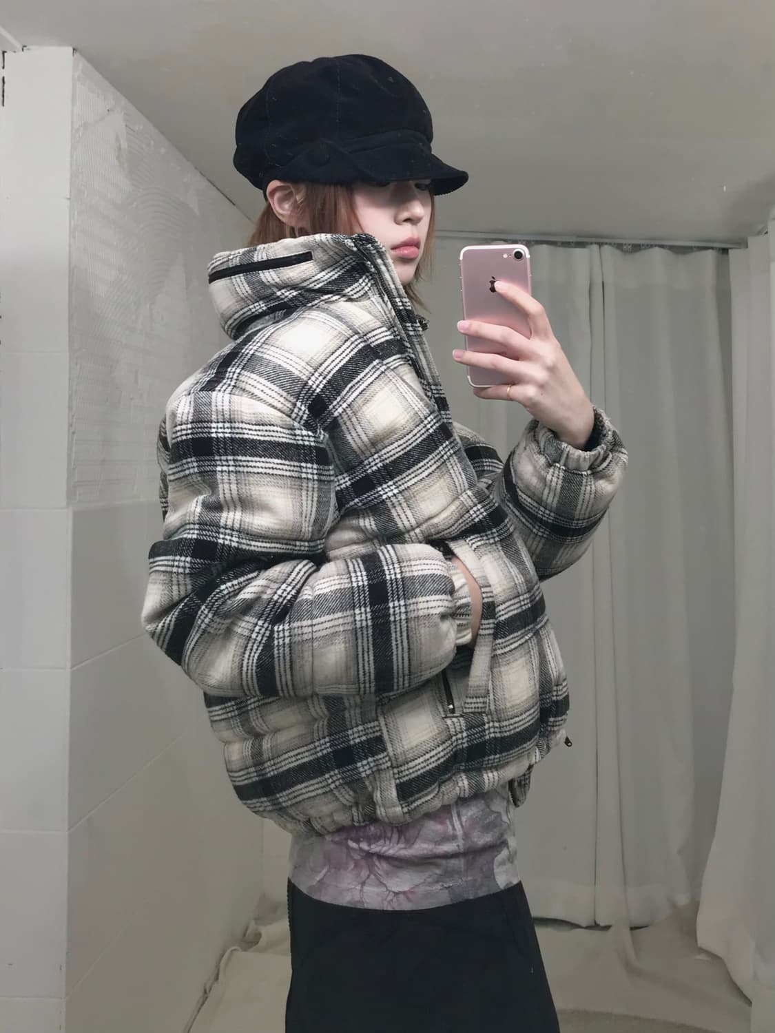 아메리칸 이글 아이보리 코튼 체크 패딩 상품이미지1