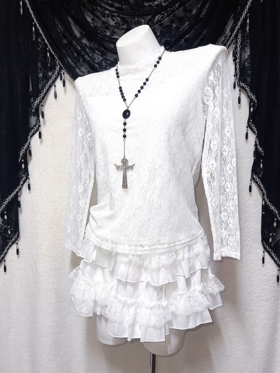 로맨틱고딕 엔젤릭 프릴넥 레이스시스루 블라우스 로걀탑 고스로리타 페어리 상품이미지4