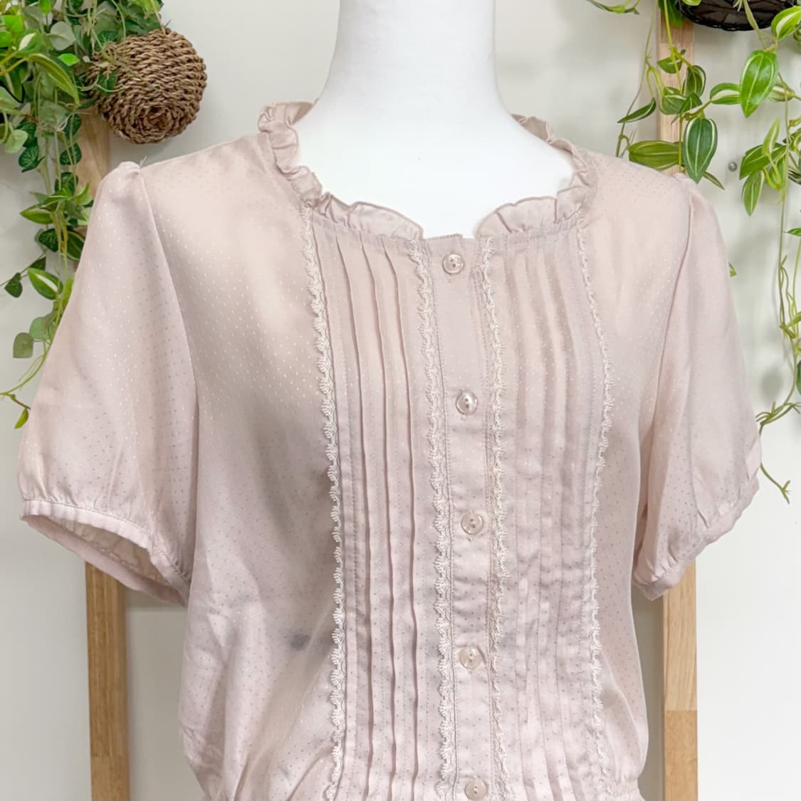 JPN/ 핑크 레이스 블라우스 반팔 셔링 반팔블라우스 모리걸블라우스 상품이미지2